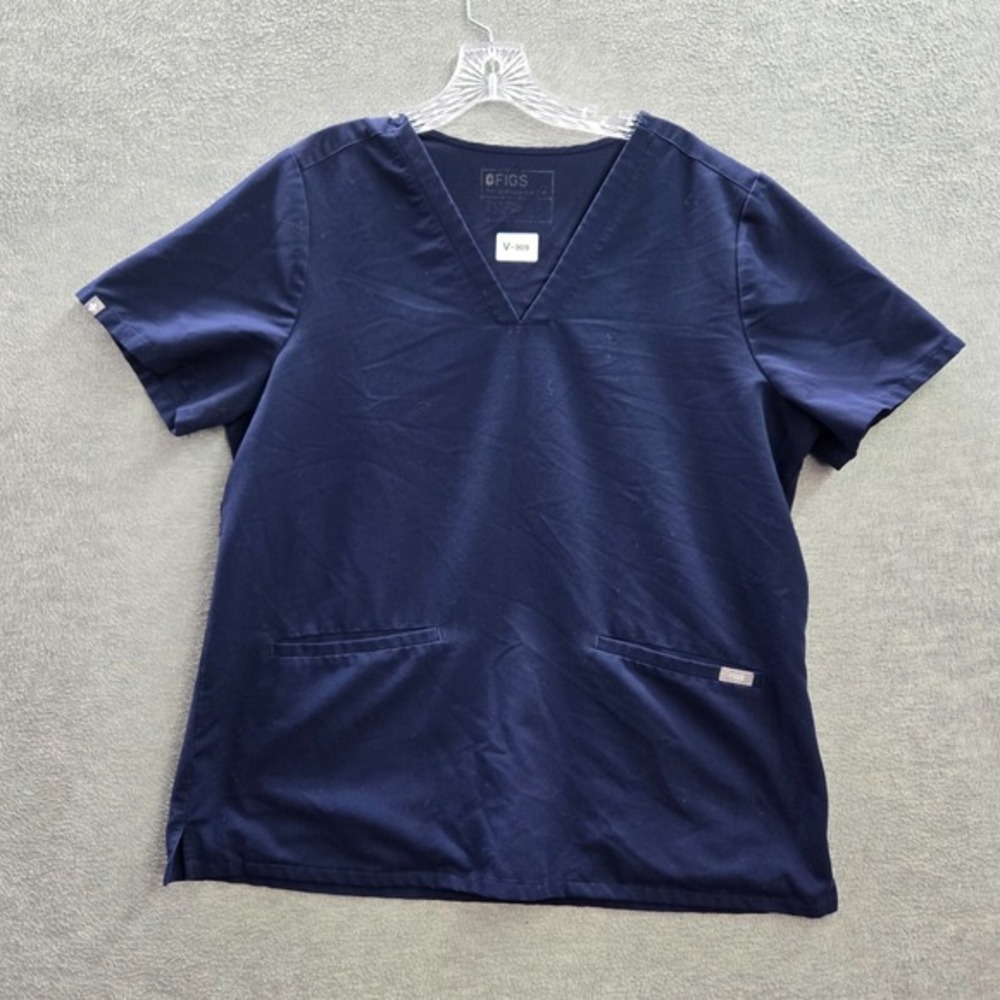 FIGS Women Scrub Top XS Blue Pocket Shirt Short Sleeve‎ V Neck daz